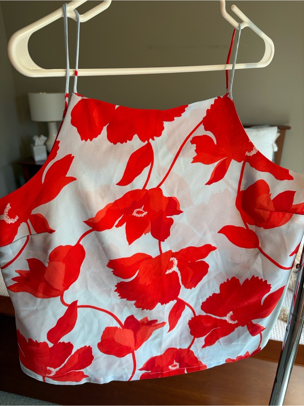 Ann Taylor Light Blue Camisole with Bold Red Floral Print